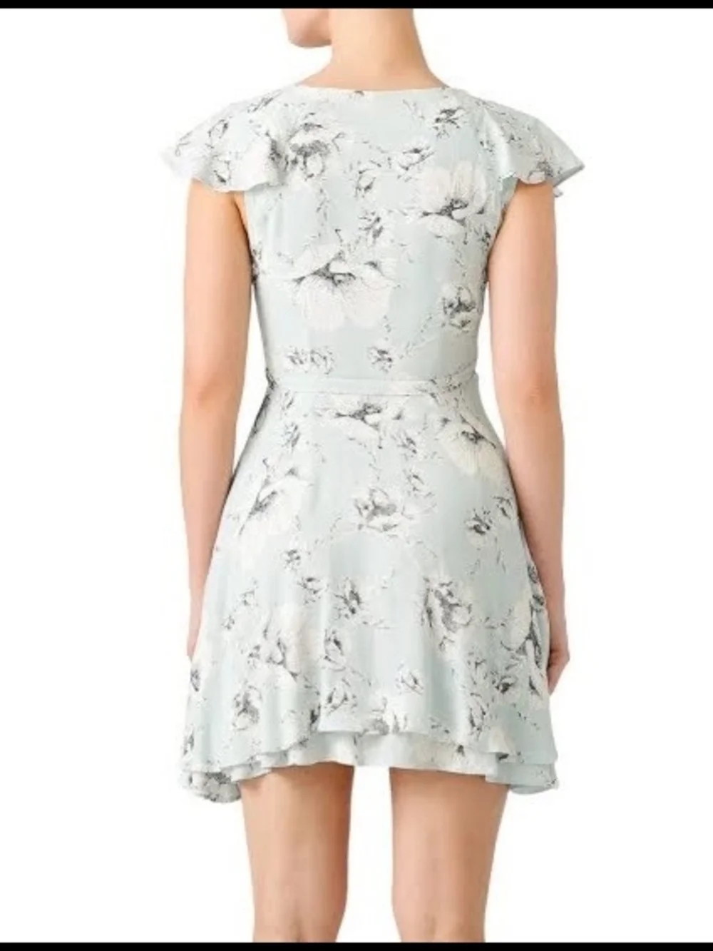 Free People Light Blue Floral French Quarter Mini Wrap Dress